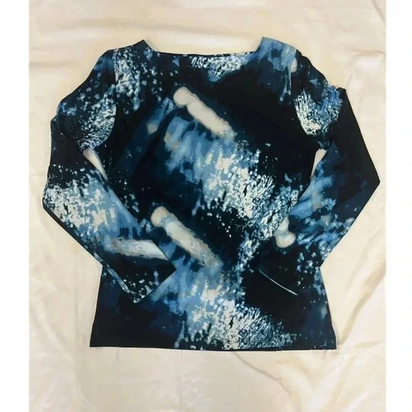 Calvin Klein Long Sleeve Wrap Style Top With Buckle Blue White Size Medium - Picture 7 of 10